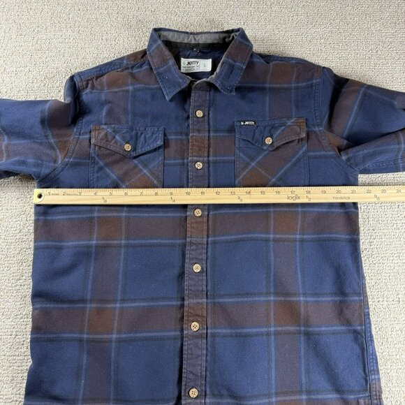 Jetty Marine Supply Co. Plaid Flannel Button Up Shirt Blue Brown Men’s Size L - Picture 5 of 8